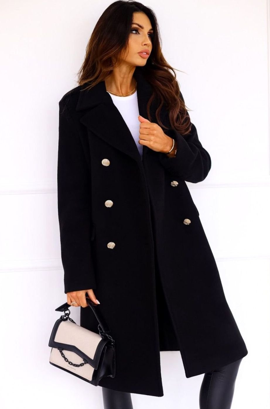 Women's Double Breasted Wool Coat Notch Lapel A-Line