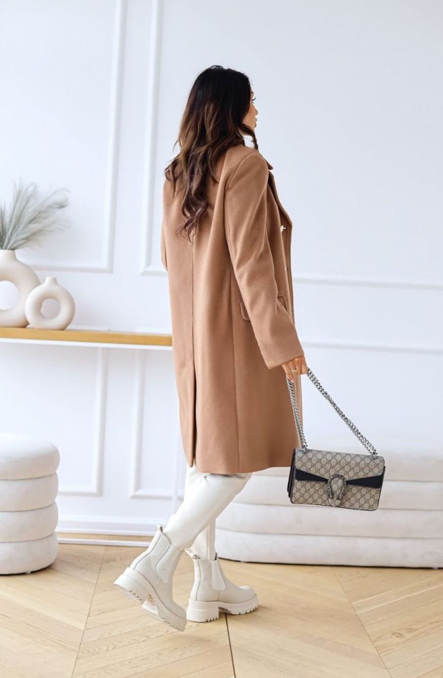 Women's Double Breasted Wool Coat Notch Lapel A-Line