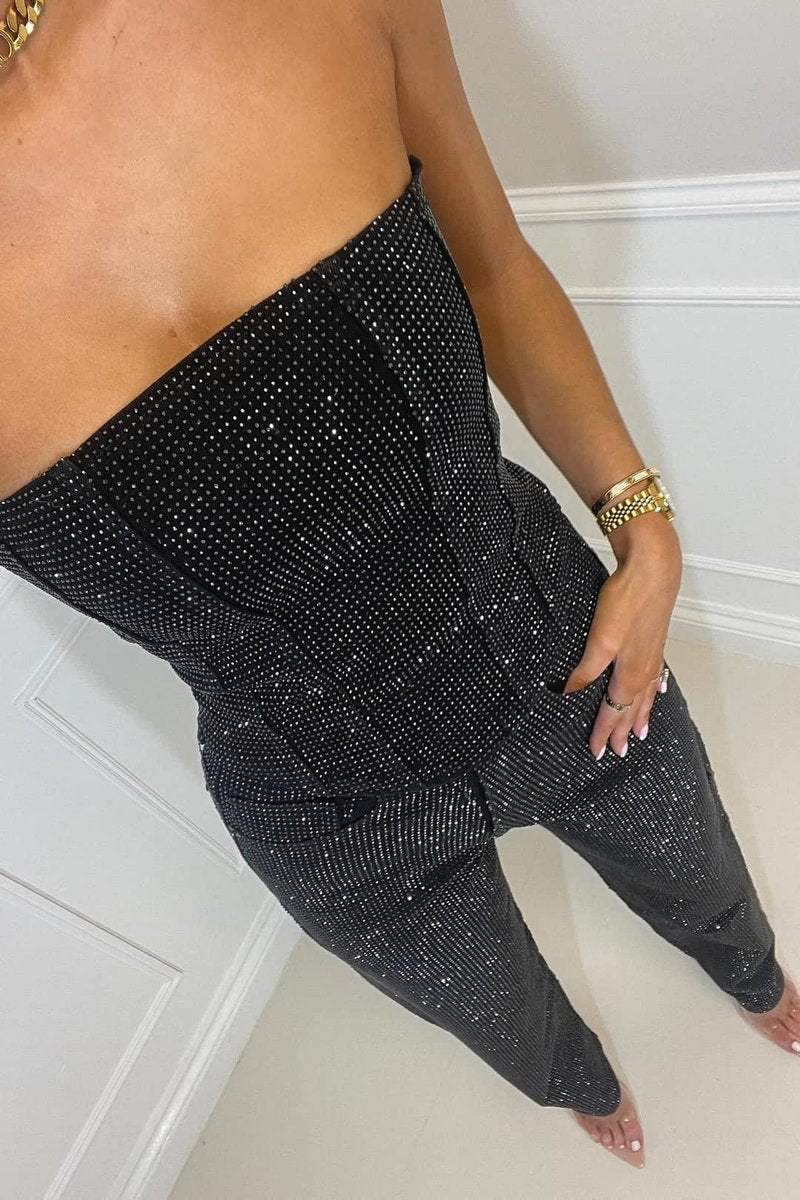 Women's Dress Style Strapless Sequin Straight-Leg Jumpsuit
