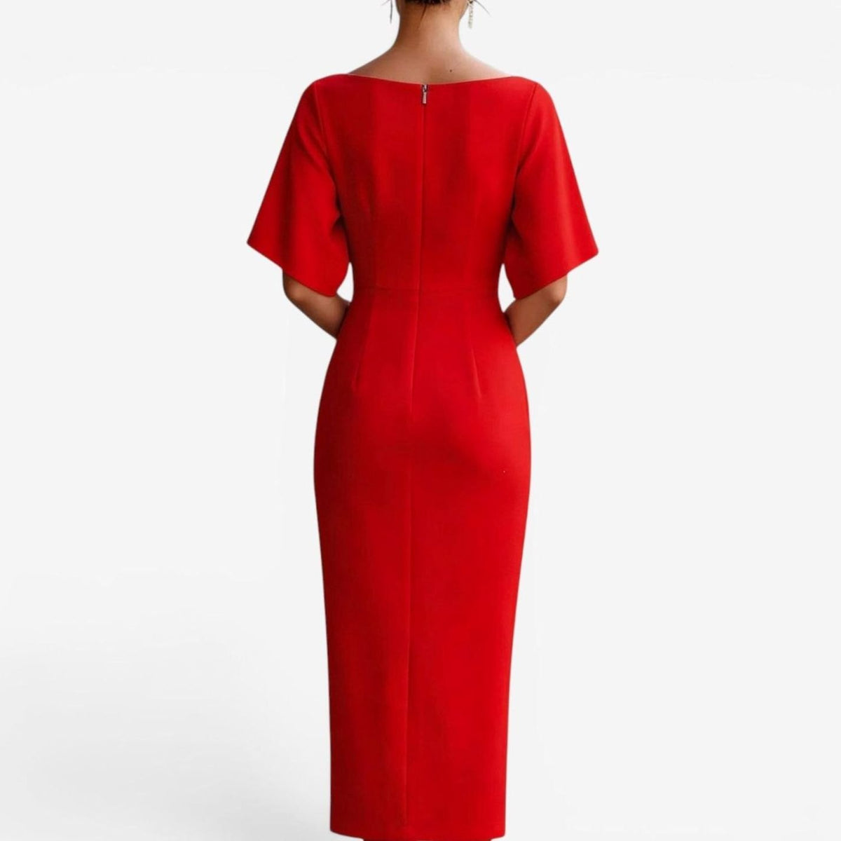 Women's Elegant Boat-Neck Short-Sleeve Midi Dress