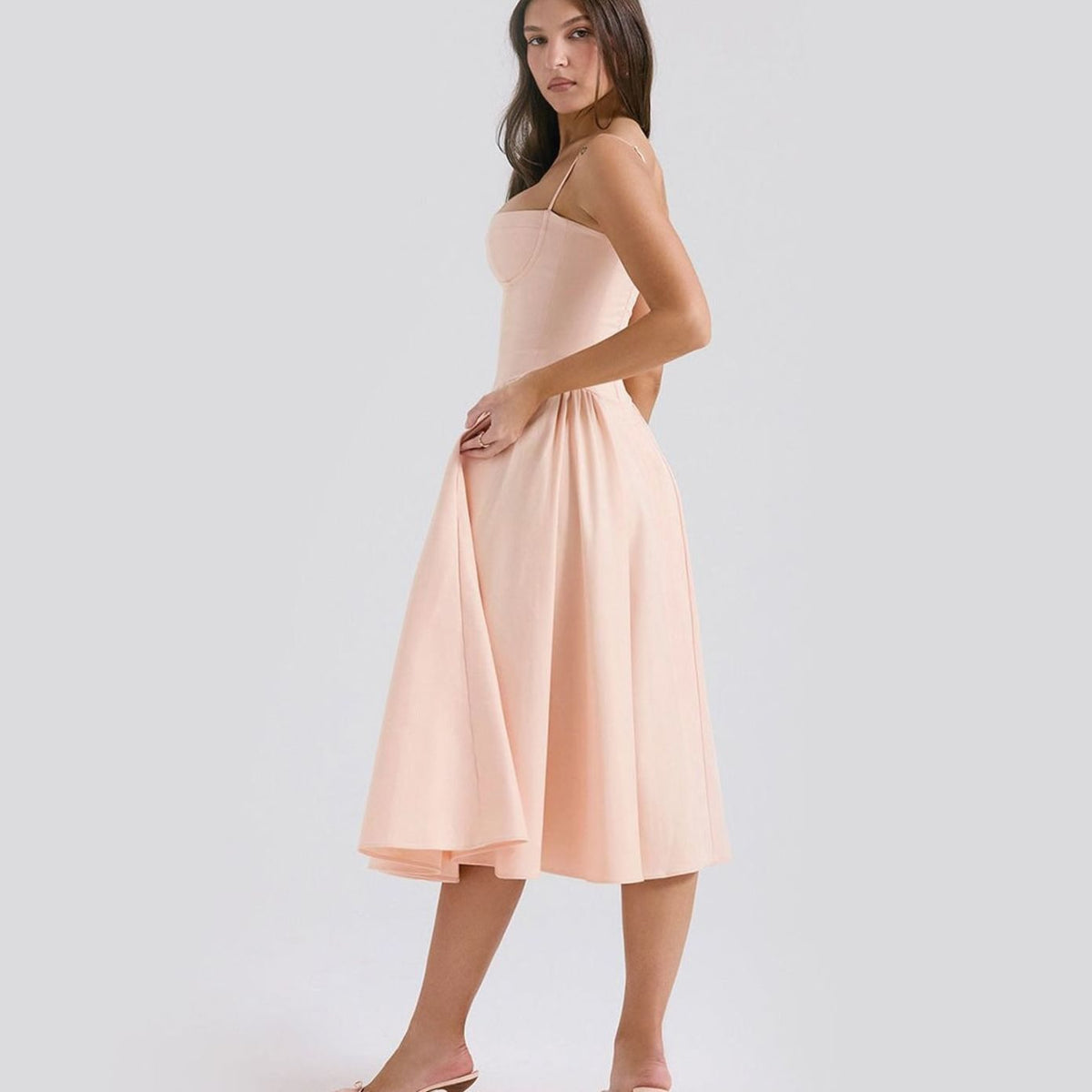 Women's Elegant Bustier Spaghetti-Strap Flared Midi Dress