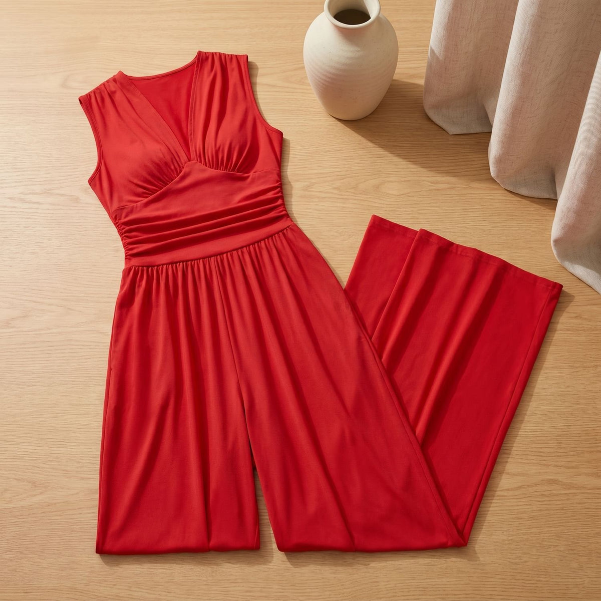 Women's Elegant Classy Sleeveless Wide-Leg Jumpsuit - Red