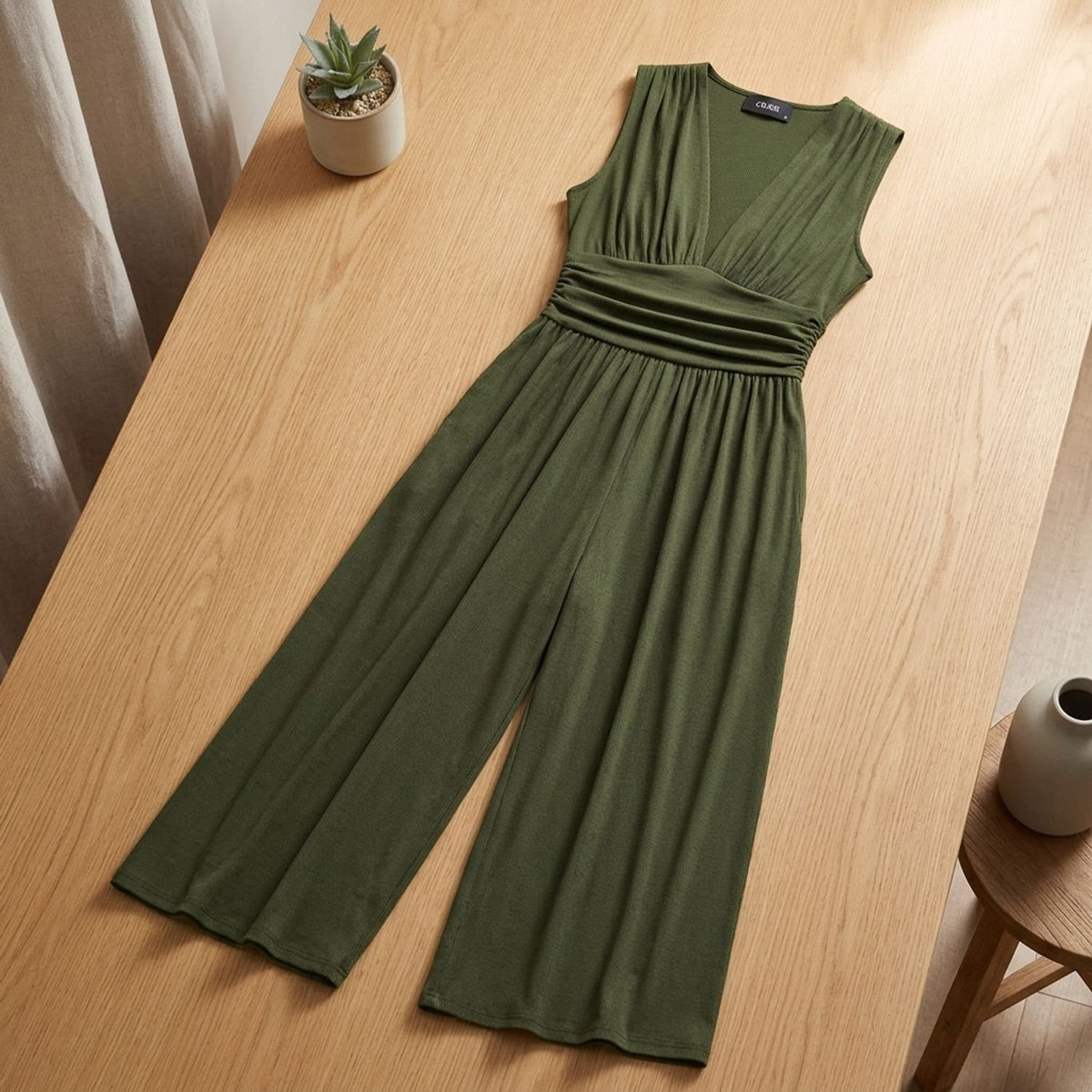 Women's Elegant Classy Sleeveless Wide-Leg Jumpsuit - Army Green