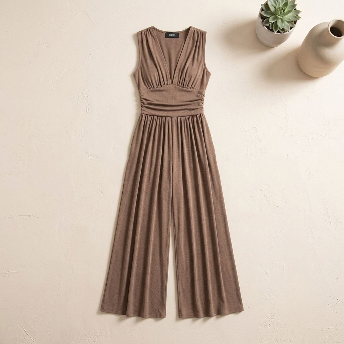 Women's Elegant Classy Sleeveless Wide-Leg Jumpsuit - Camel