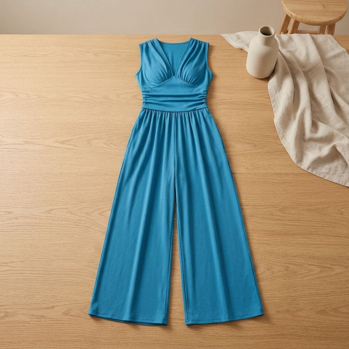 Women's Elegant Classy Sleeveless Wide-Leg Jumpsuit - Blue