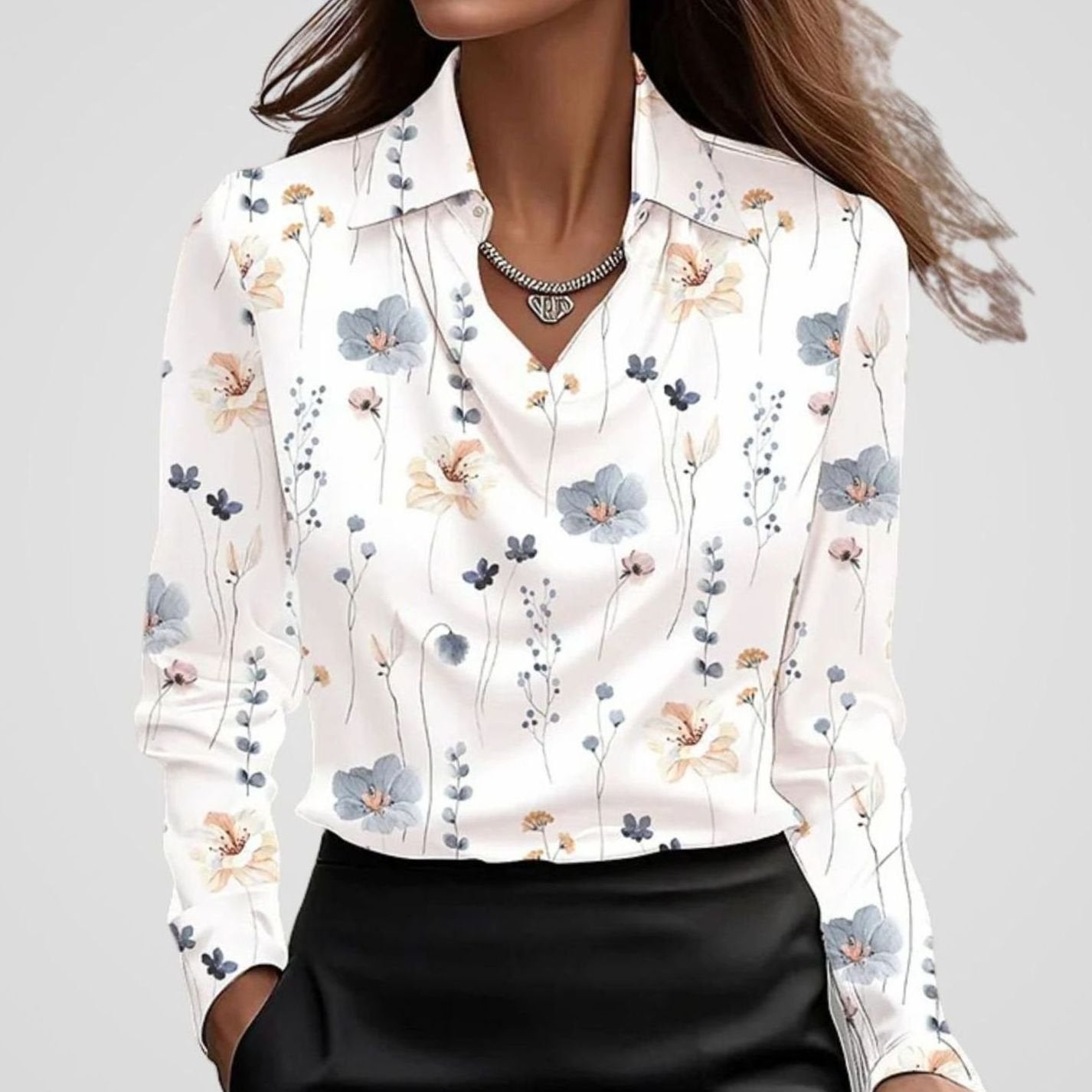Women's Elegant Cowl-Neck Long-Sleeve Satin Blouse