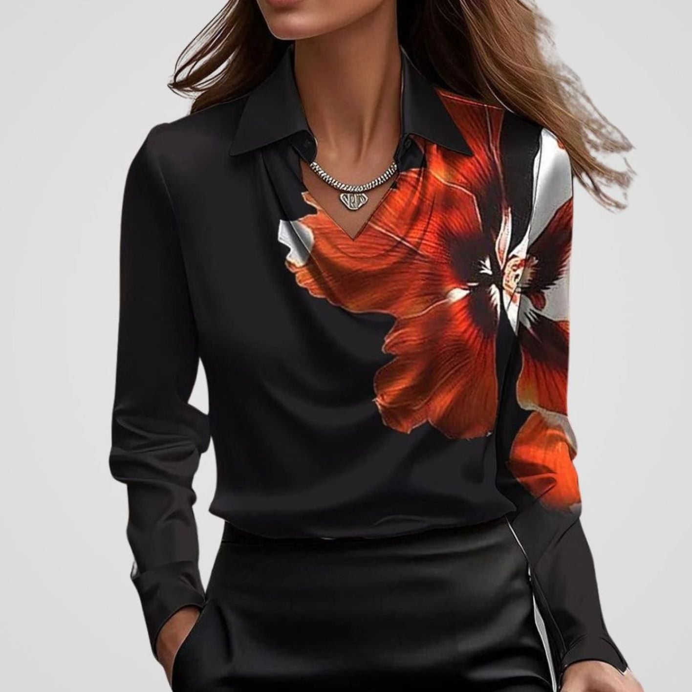 Women's Elegant Cowl-Neck Long-Sleeve Satin Blouse