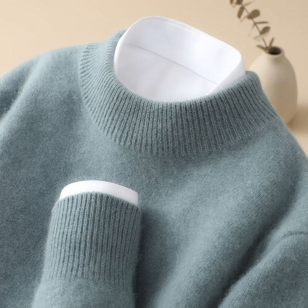 Women's Elegant Soft-Knit Ribbed Crew-Neck Jumper - Green