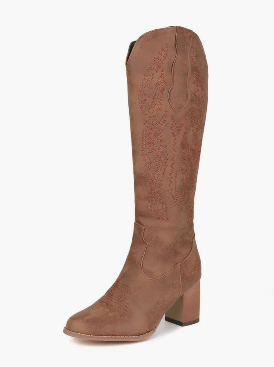 Women's Embroidered Faux Leather Knee High Cowboy Boots