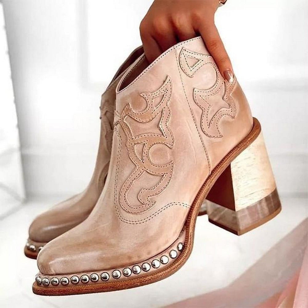 Women's Embroidered Western Cowboy Block-Heel Ankle Boots
