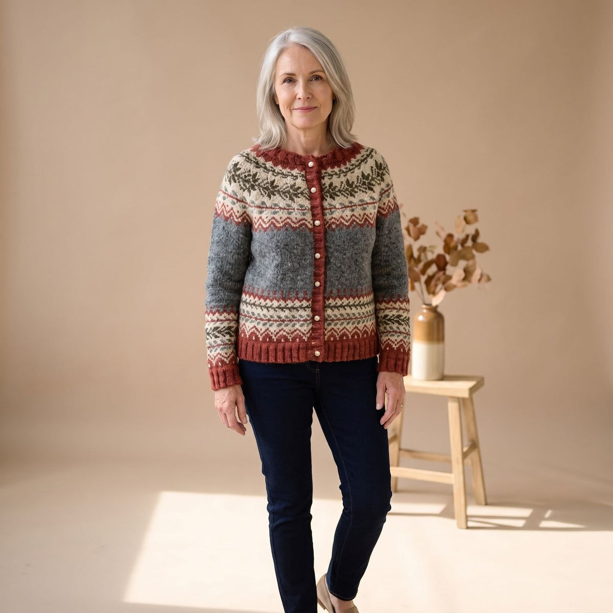 Women's Fair Isle Chunky Knit Button-Up Cardigan Jumper