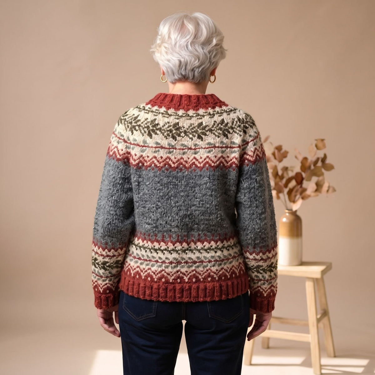 Women's Fair Isle Chunky Knit Button-Up Cardigan Jumper