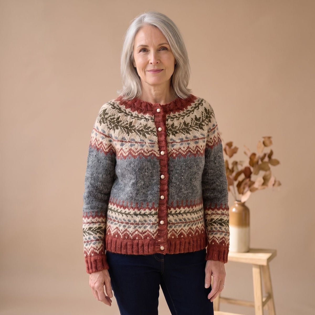 Women's Fair Isle Chunky Knit Button-Up Cardigan Jumper