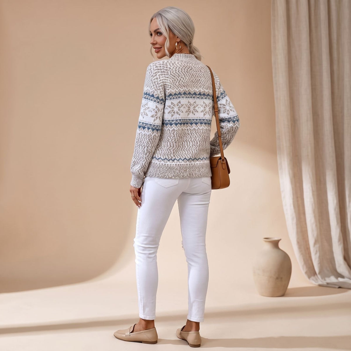 Women's Fair Isle Jumper Snowflake Knitted Pullover