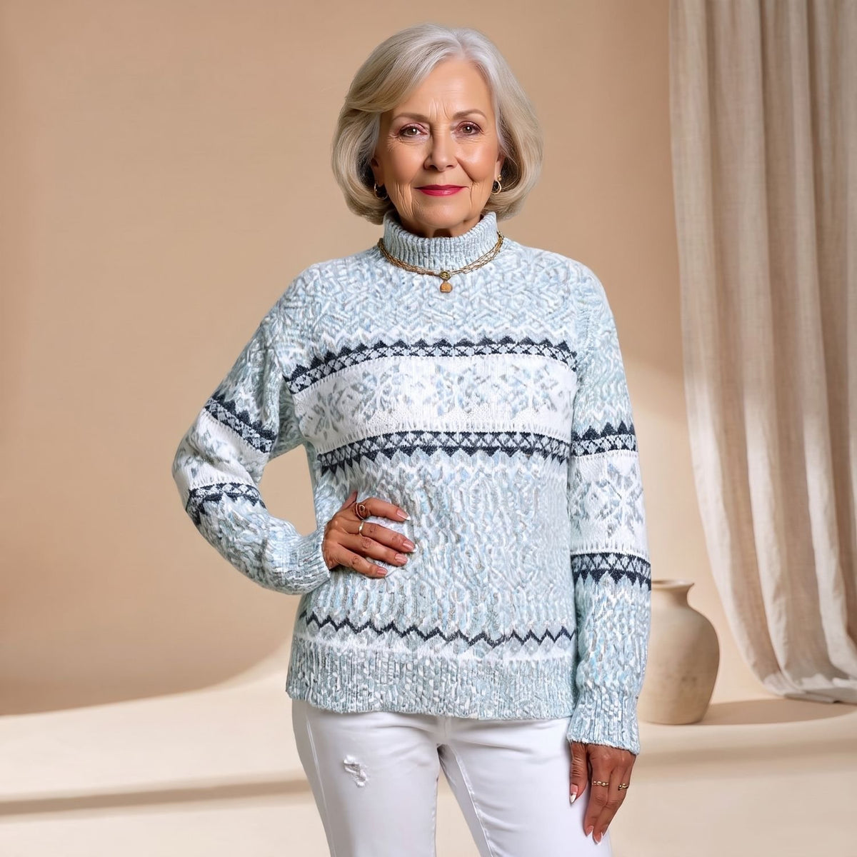 Women's Fair Isle Jumper Snowflake Knitted Pullover