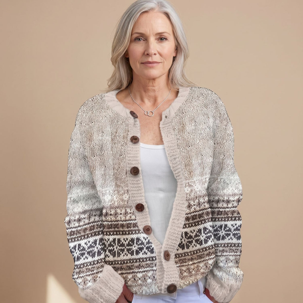 Women's Fair Isle Knit Button-Up Longline Cardigan