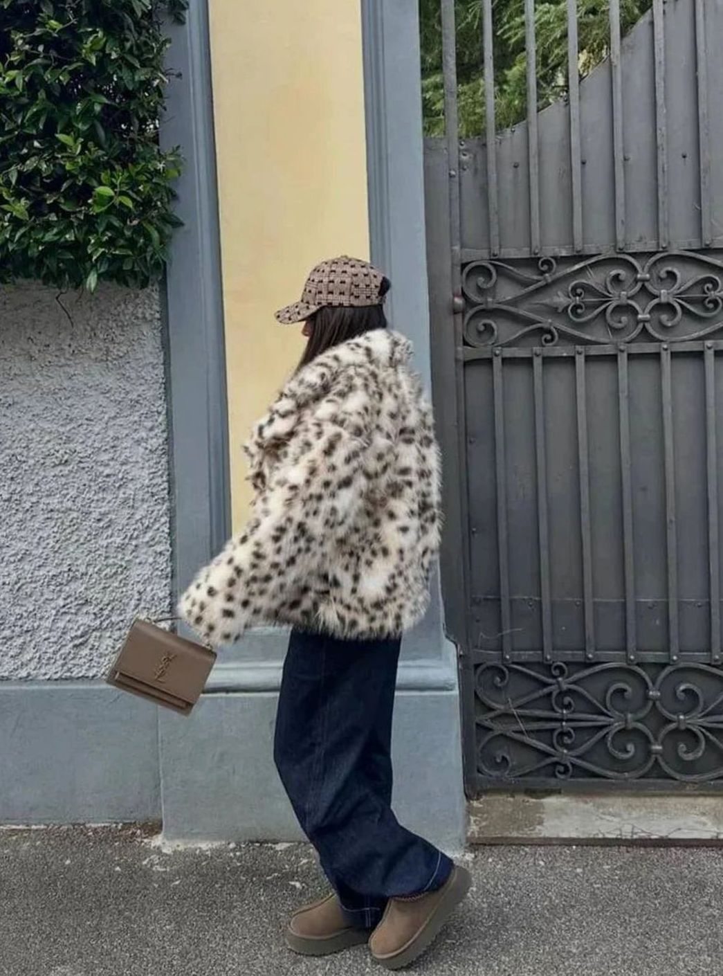 Women's Faux Fur Coat Leopard Print Long-Sleeve Jacket