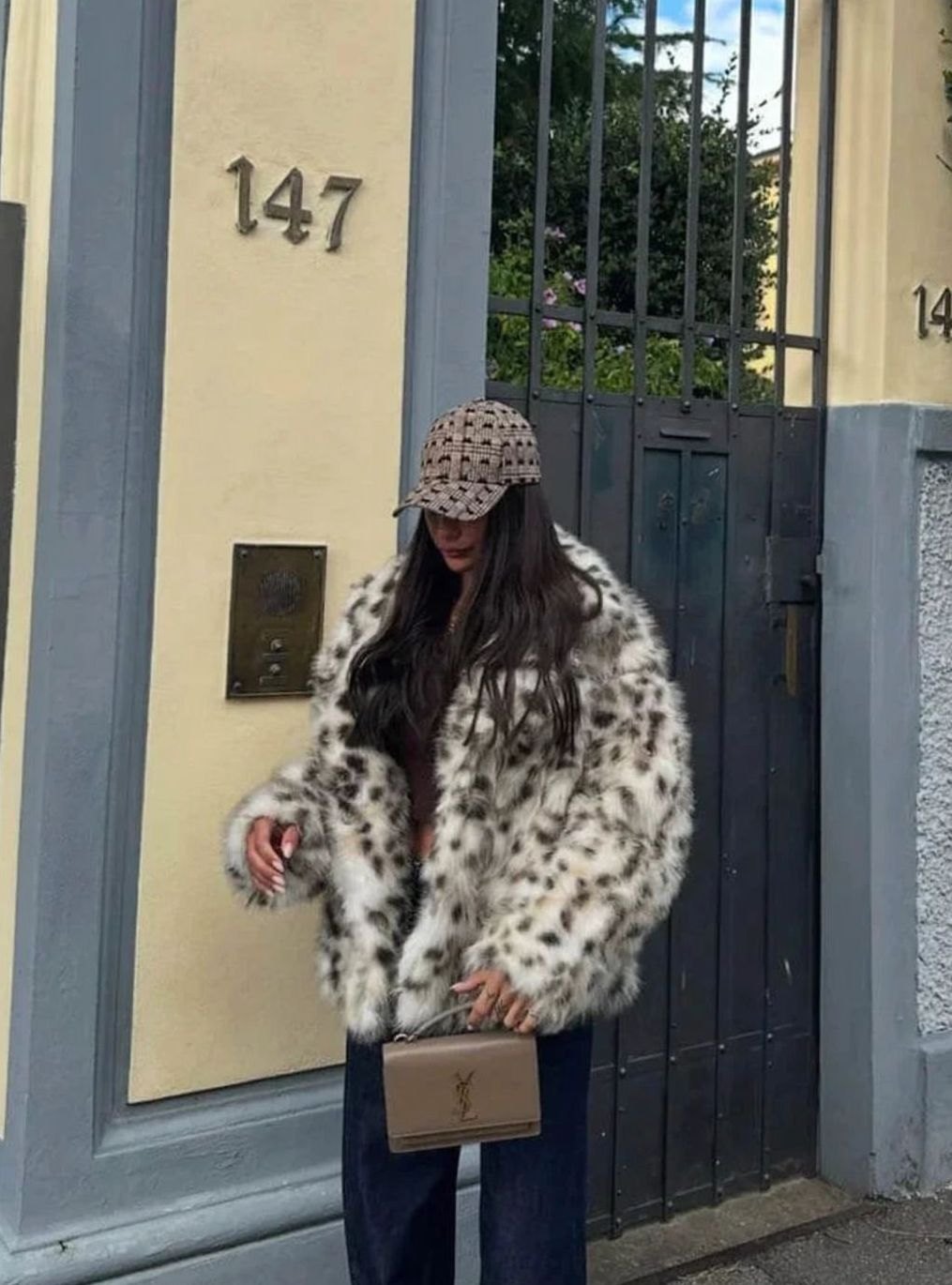 Women's Faux Fur Coat Leopard Print Long-Sleeve Jacket