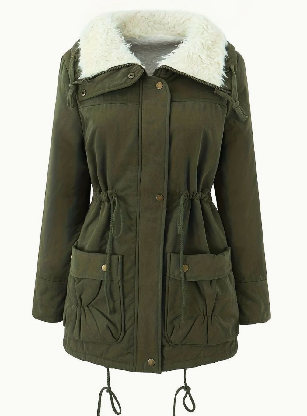 Women's Faux-Fur Collar Drawstring-Waist Winter Parka