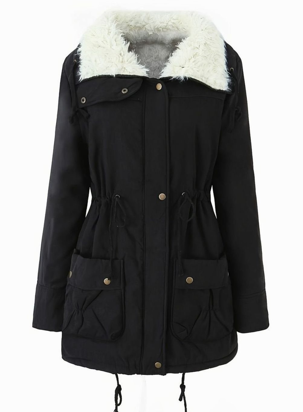 Women's Faux-Fur Collar Drawstring-Waist Winter Parka
