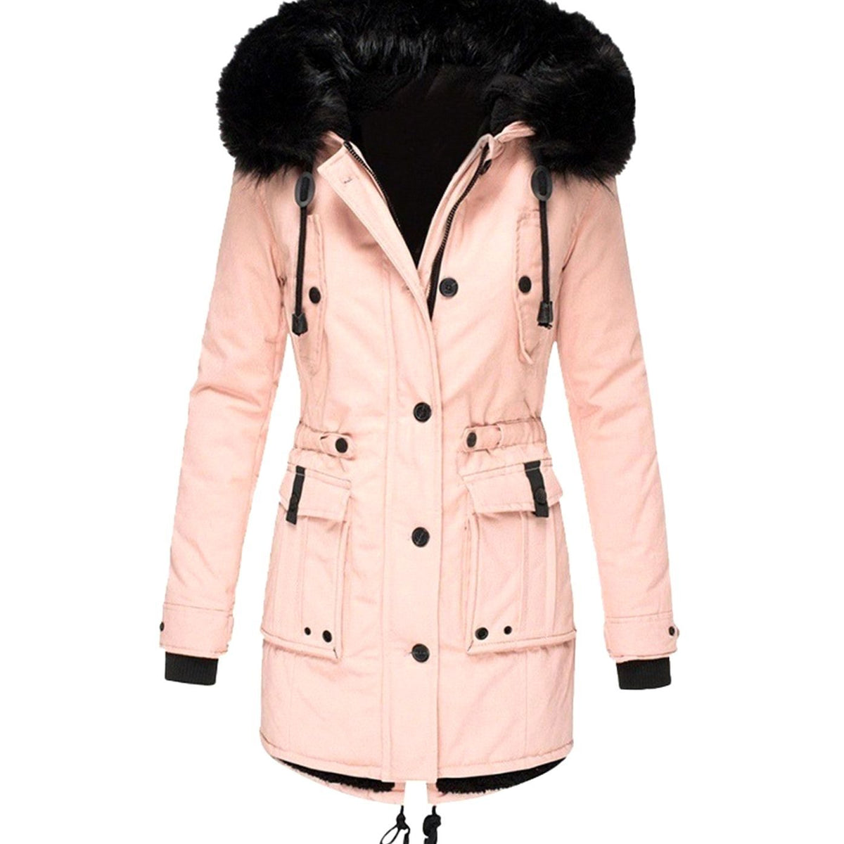 Women's Faux Fur Hooded Fleece-Lined Winter Parka - Pink