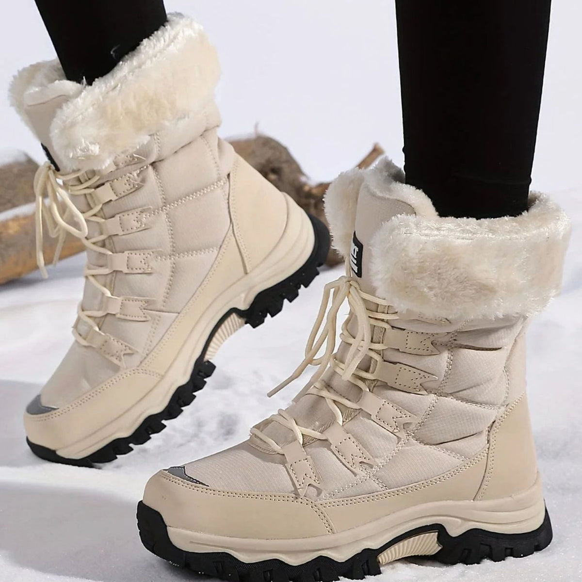 Women's Faux Fur Lined Lace-Up Mid-Calf Snow Boots