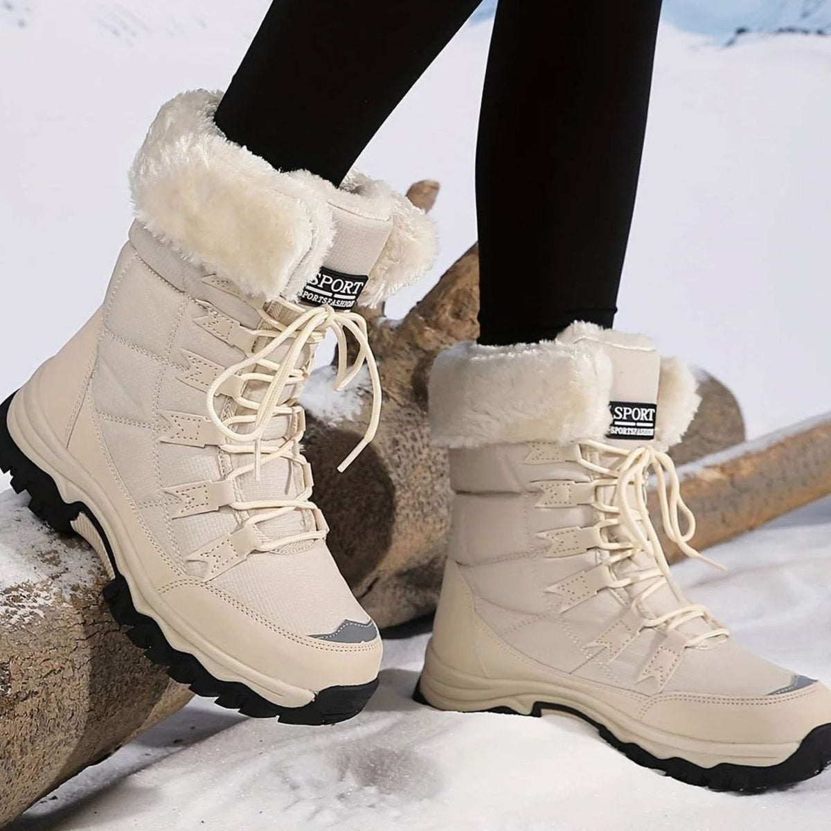 Women's Faux Fur Lined Lace-Up Mid-Calf Snow Boots