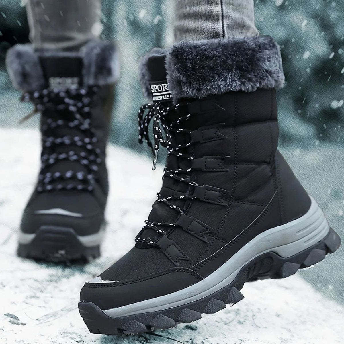 Women's Faux Fur Lined Lace-Up Mid-Calf Snow Boots