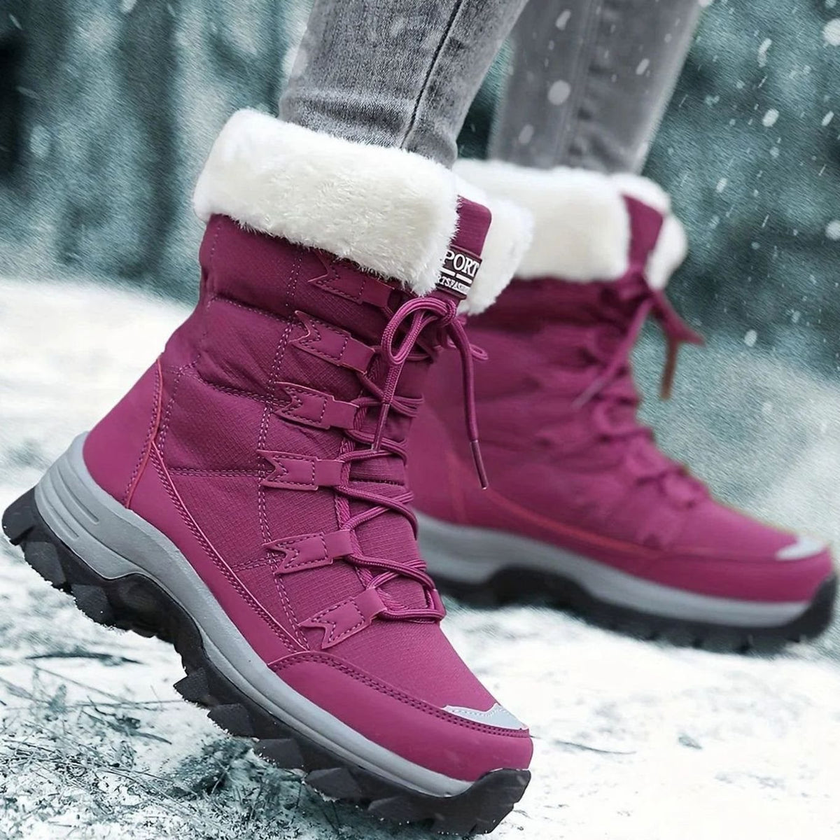 Women's Faux Fur Lined Lace-Up Mid-Calf Snow Boots