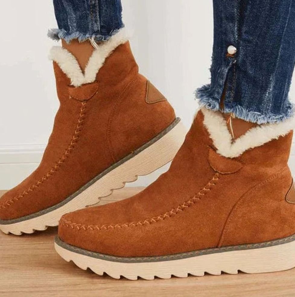 Women's Faux-Fur Lined Warm Slip-On Ankle Boots - Brown