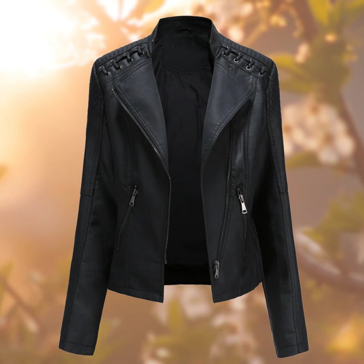 Women's Faux Leather Biker Jacket Zip-Up Moto Style
