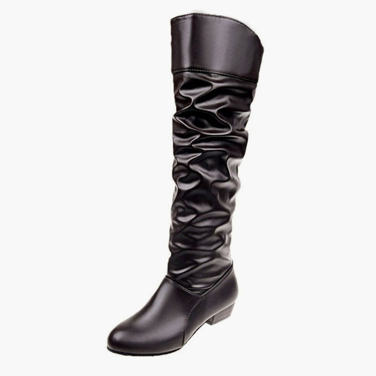 Women's Faux Leather Slouch Knee High Boots Low Block Heel - Brown (Low Heel)