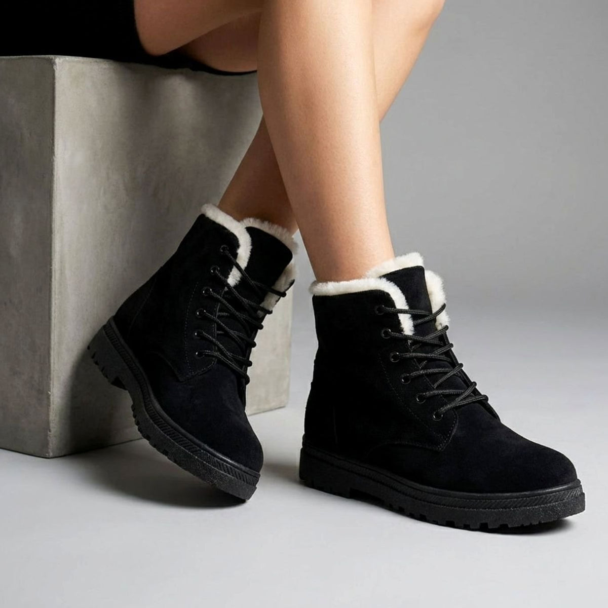 Women's Faux-Suede Fur-Lined Lace-Up Winter Ankle Boots
