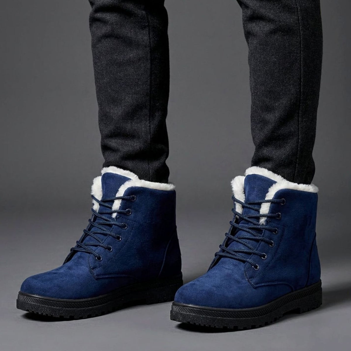 Women's Faux-Suede Fur-Lined Lace-Up Winter Ankle Boots