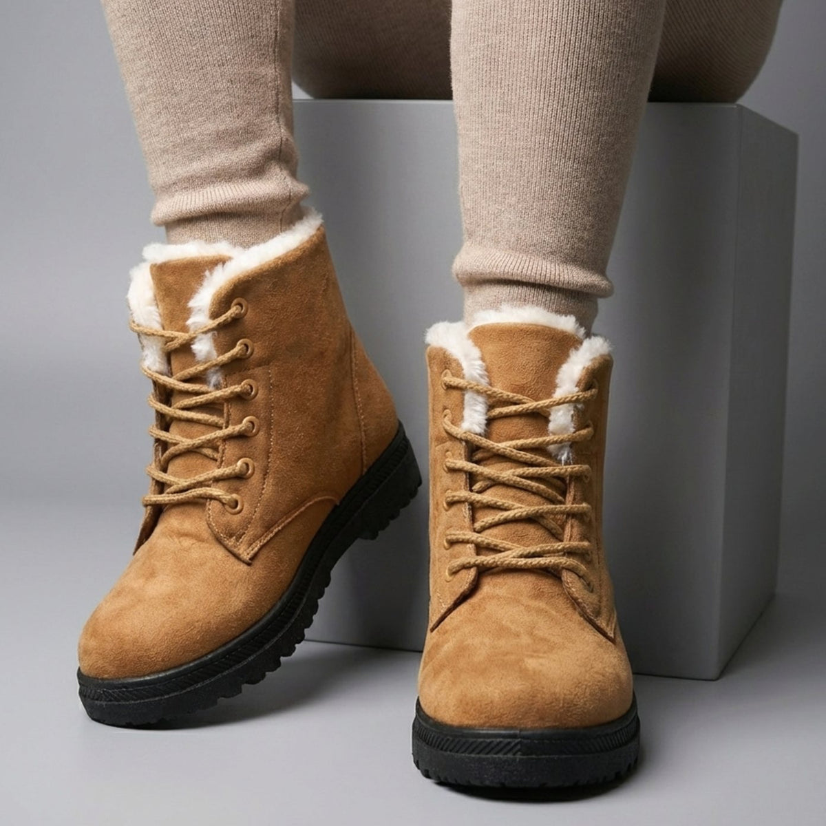 Women's Faux-Suede Fur-Lined Lace-Up Winter Ankle Boots