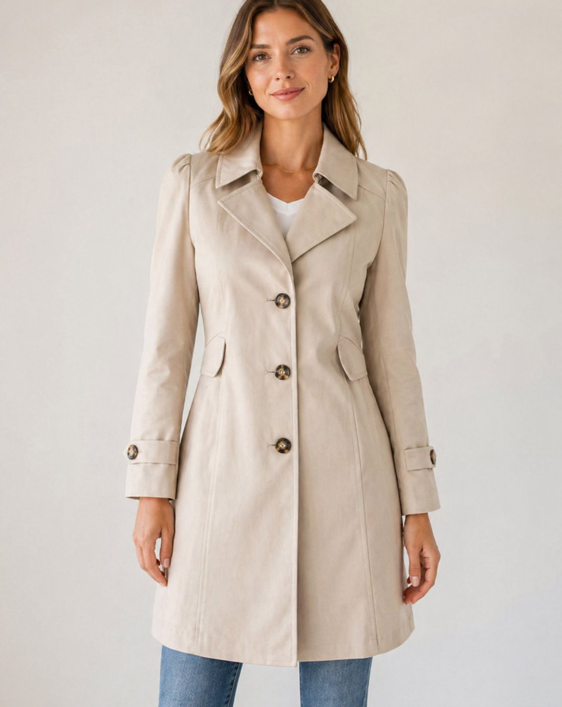 Women's Fitted Tailored Trench Coat Button-Up Short - Beige