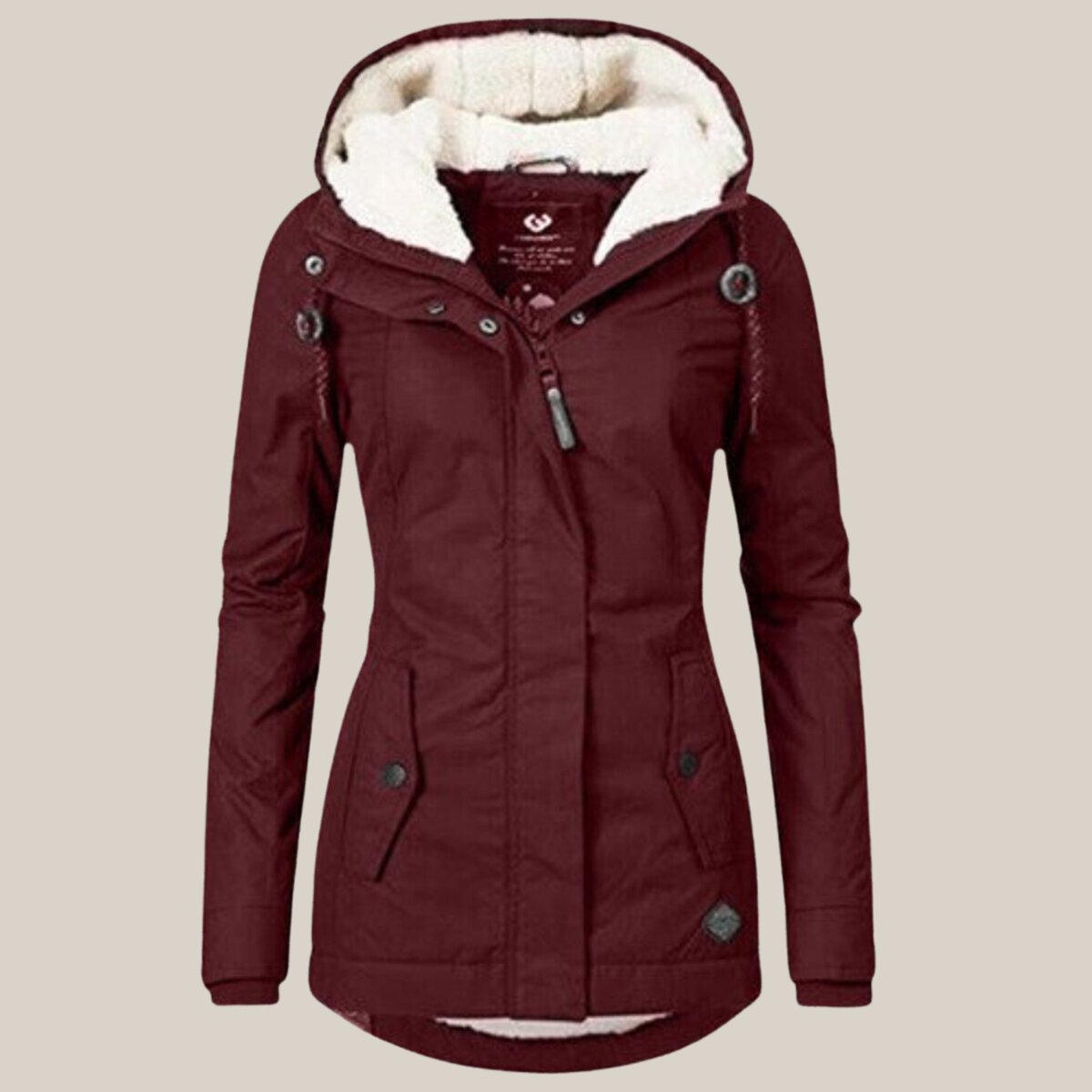 Women's Fleece-Lined Hooded Quilted Jacket Windproof Winter Coat - Red
