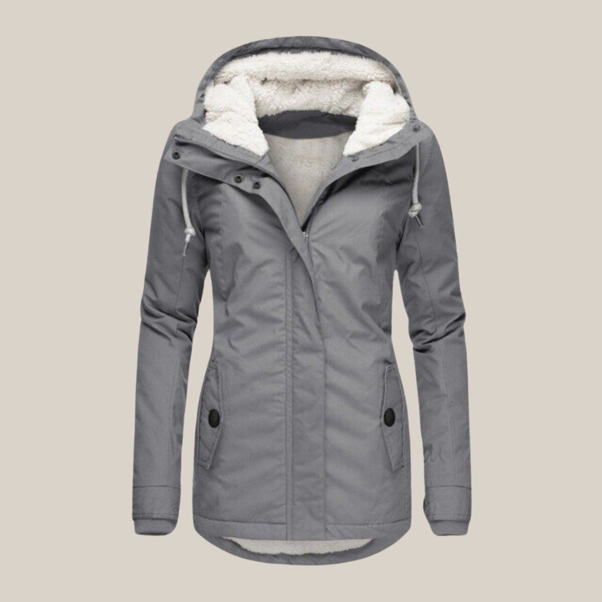 Women's Fleece-Lined Hooded Quilted Jacket Windproof Winter Coat
