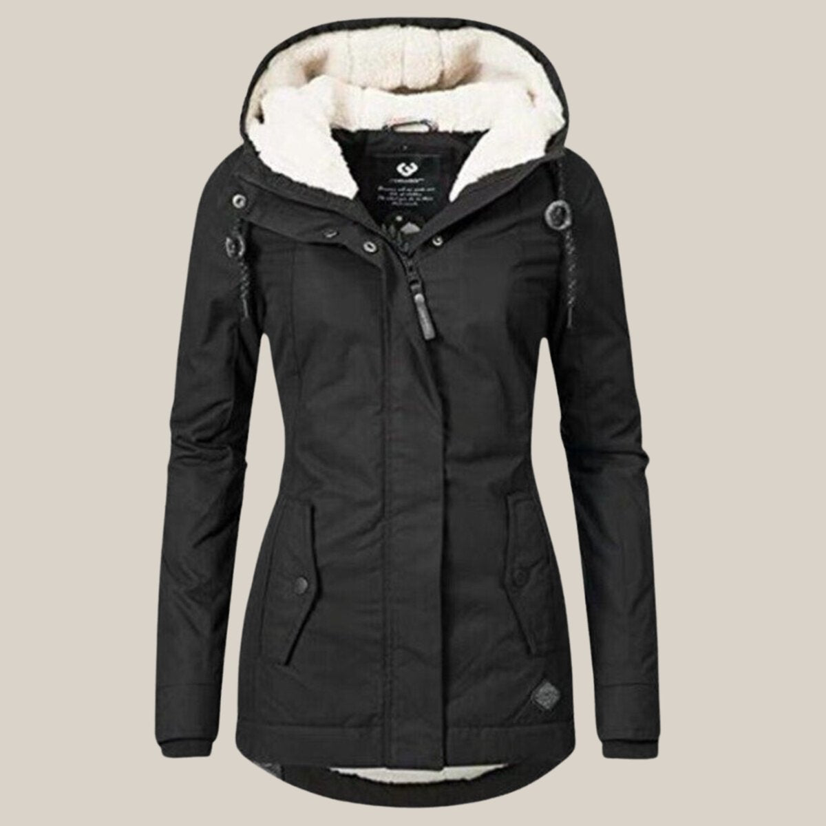 Women's Fleece-Lined Hooded Quilted Jacket Windproof Winter Coat - Black