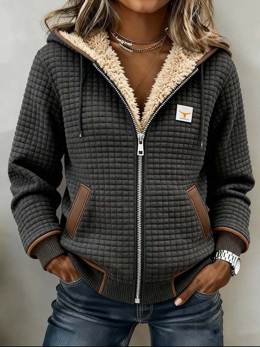 Women's Fleece-Lined Quilted Jacket Sherpa Hooded Zip-Up