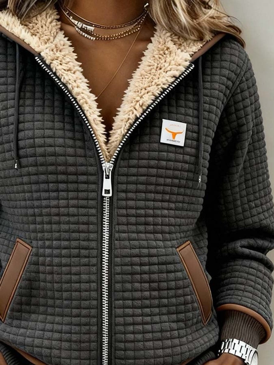 Women's Fleece-Lined Quilted Jacket Sherpa Hooded Zip-Up