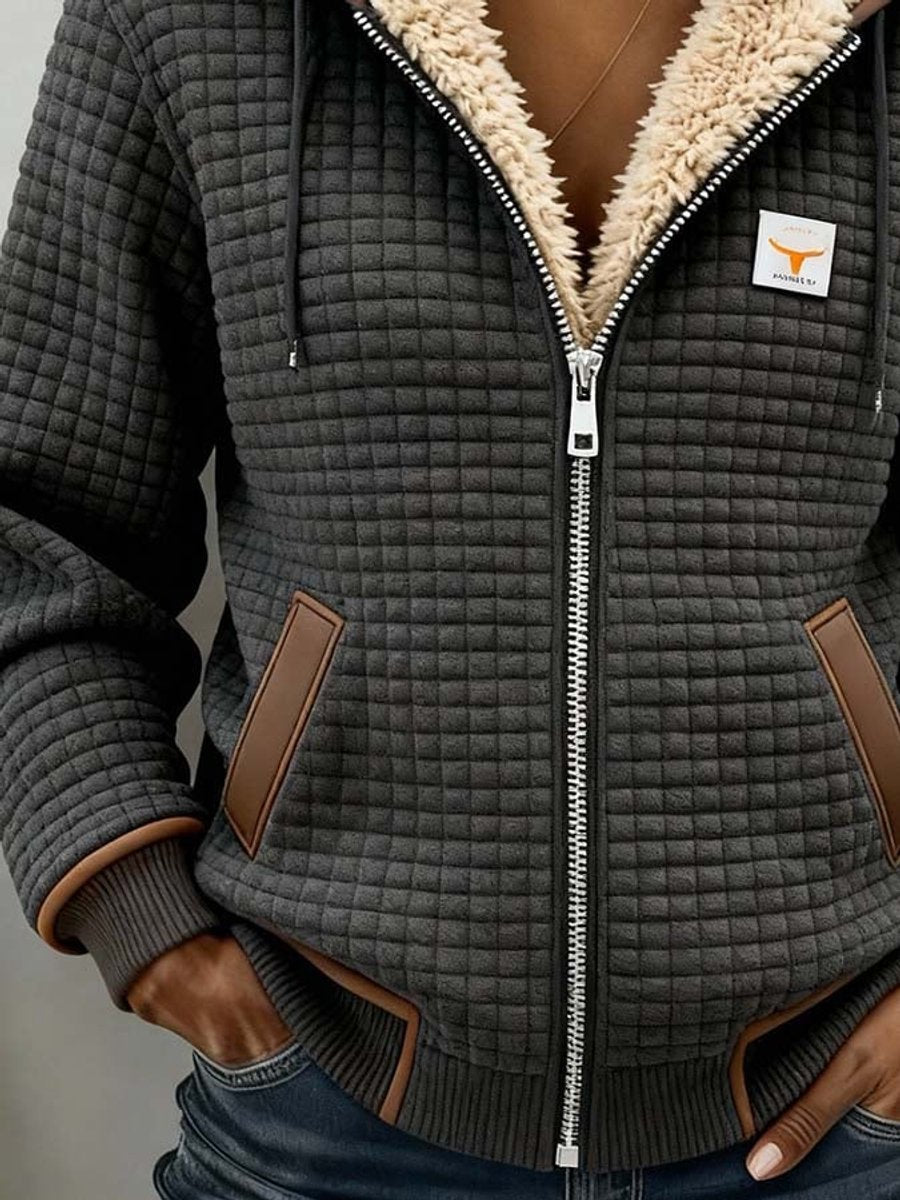 Women's Fleece-Lined Quilted Jacket Sherpa Hooded Zip-Up