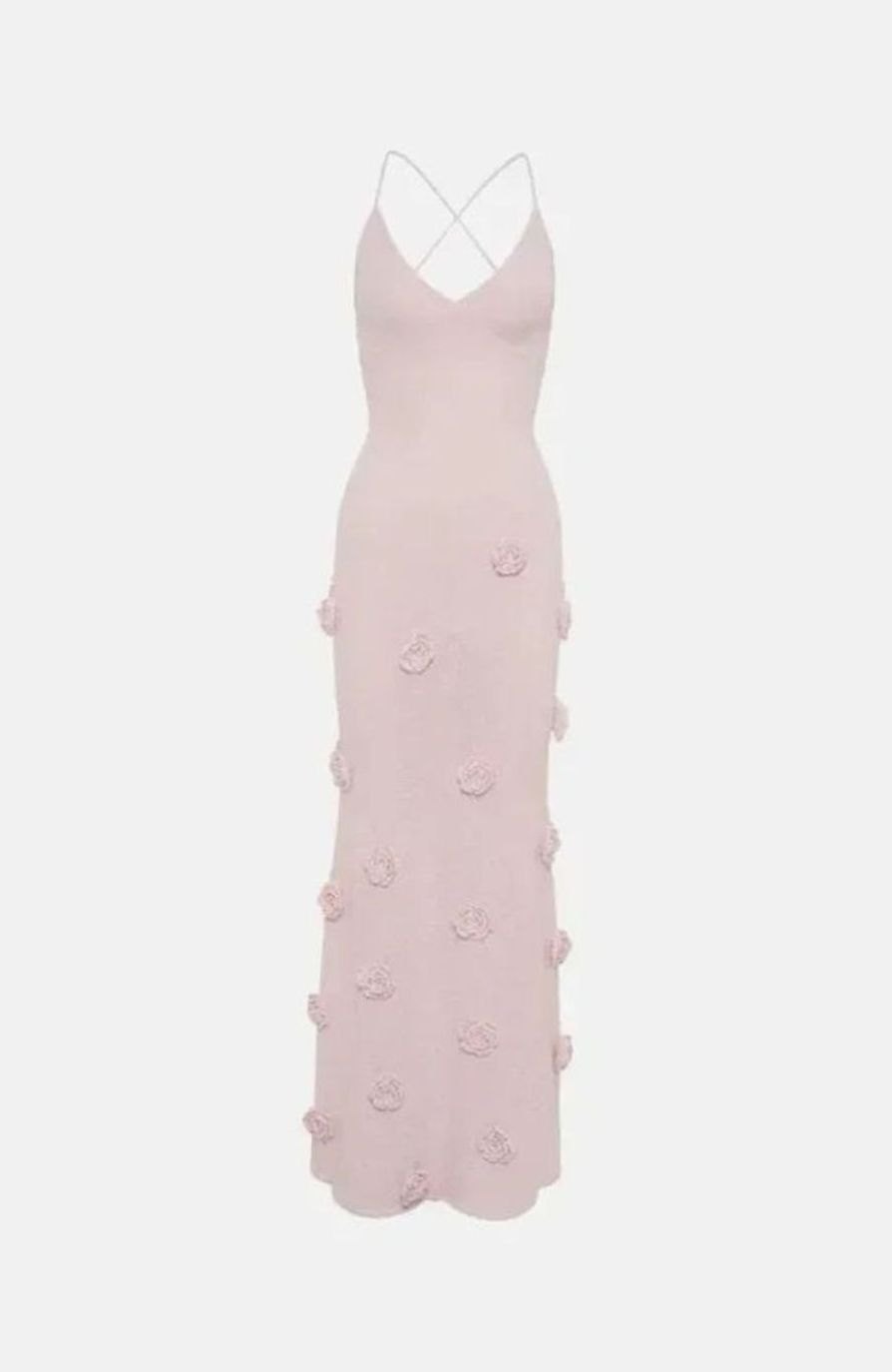 Women's Floral Appliqué Spaghetti-Strap Maxi Evening Dress