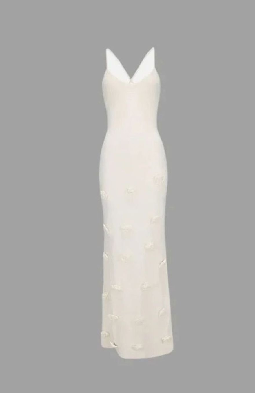 Women's Floral Appliqué Spaghetti-Strap Maxi Evening Dress