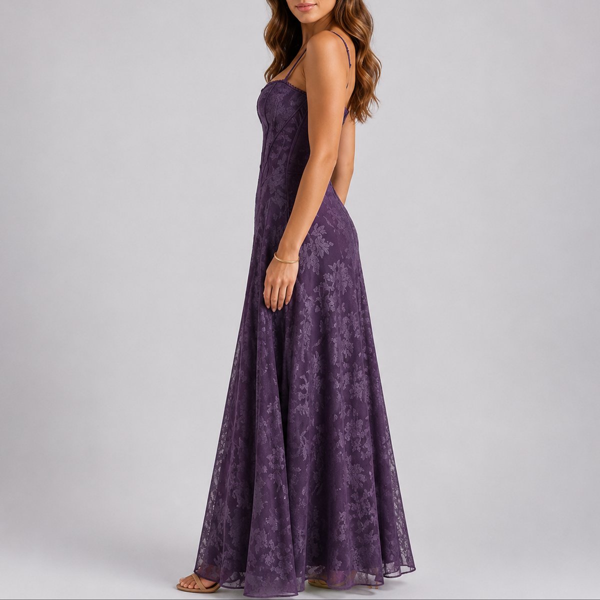 Women's Floral Corset-Bodice Spaghetti-Strap Formal Maxi Dress
