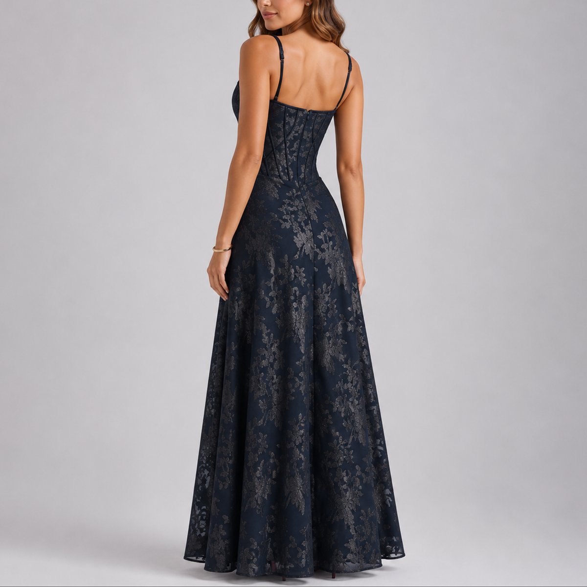 Women's Floral Corset-Bodice Spaghetti-Strap Formal Maxi Dress