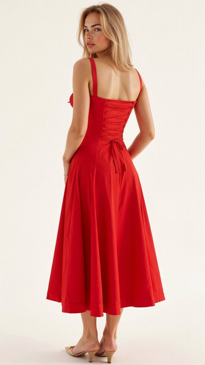 Women's Floral Corset Midi Dress Satin Bustier A-Line