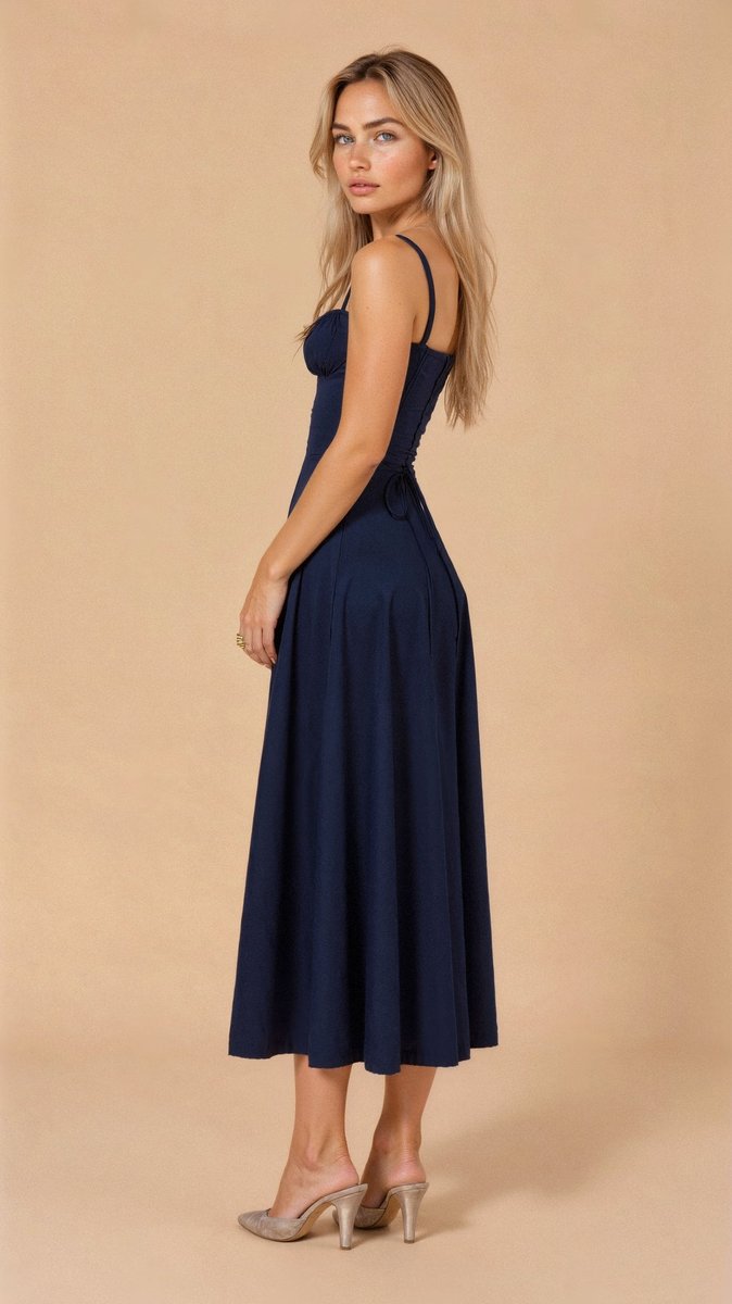 Women's Floral Corset Midi Dress Satin Bustier A-Line