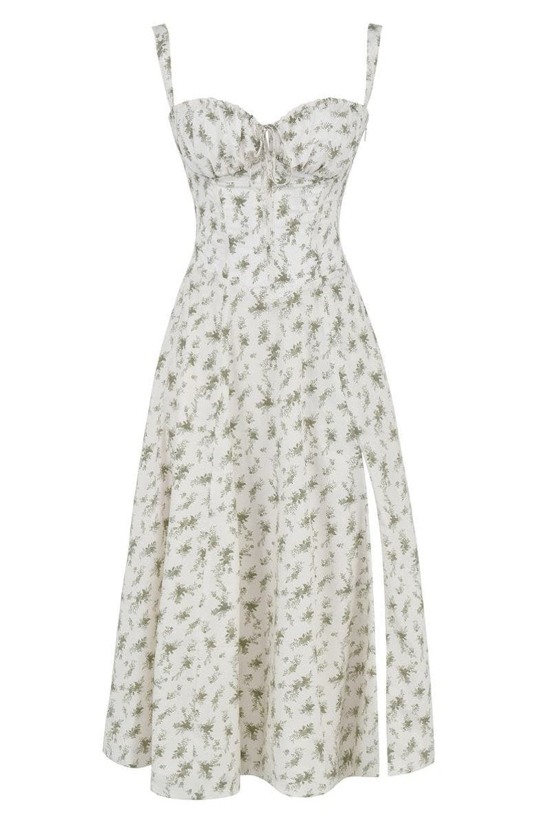 Women's Floral Corset Midi Dress Satin Bustier A-Line