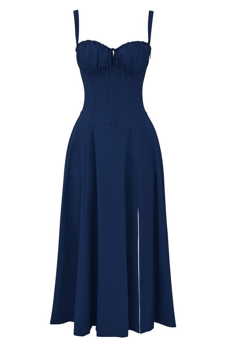 Women's Floral Corset Midi Dress Satin Bustier A-Line